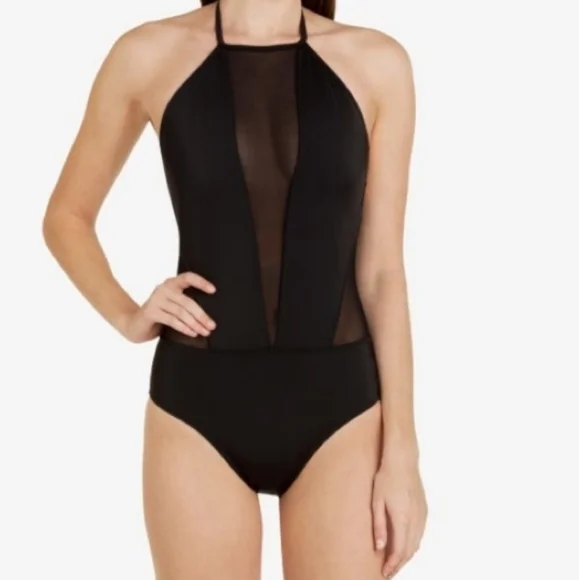 NWT Ted Baker Mesh Panel One Piece Halter Swimsuit in Black 6 - Picture 2 of 11
